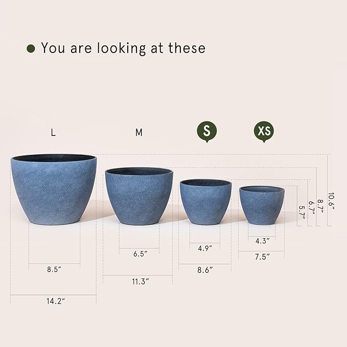 LA JOLIE MUSE Flower Pots Outdoor Garden Planters Indoor Plant Pots with Drainage Holes Weathered Grey (8.6 + 7.5 Inch)