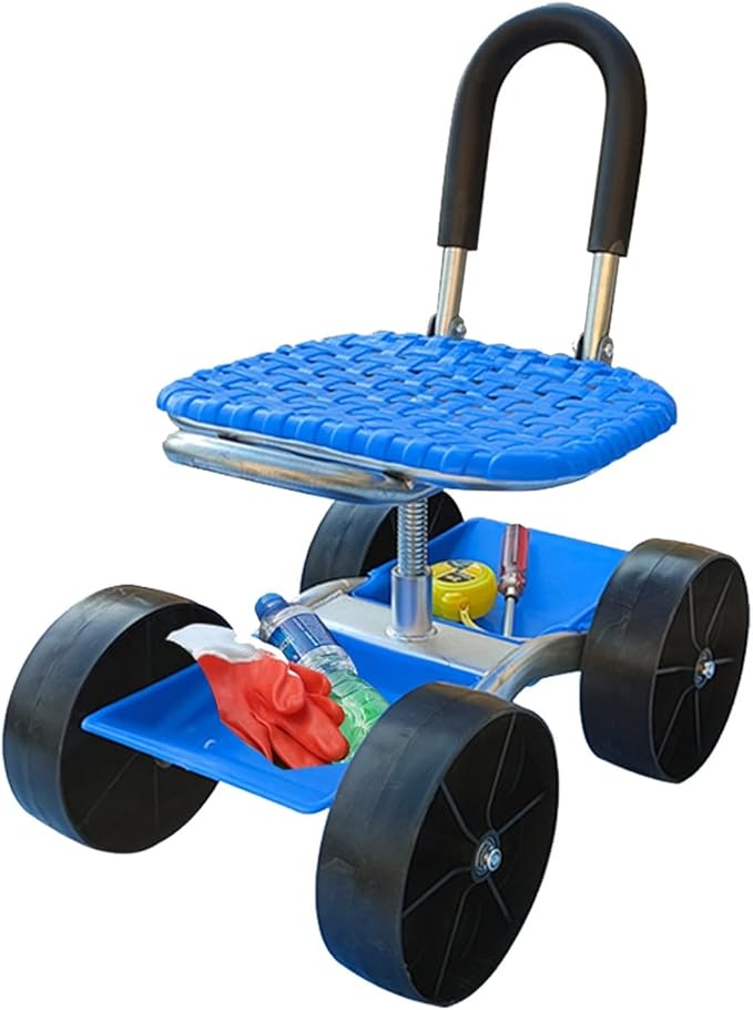 Rolling Garden Cart with Seat 360° Swivel Garden Work Seat on Wheels Adjustable Height Gardening Chair Outdoor Lawn Yard Patio Wagon Scooter(4-Weel)