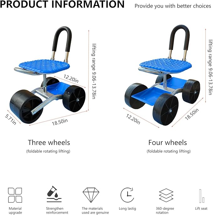 Auxiliary Gardening Chair with Wheels and Foldable backrest Used for Outdoor Vegetable Picking and Bending Assistance During car Maintenance (Folding Three-Wheel Storage Model)