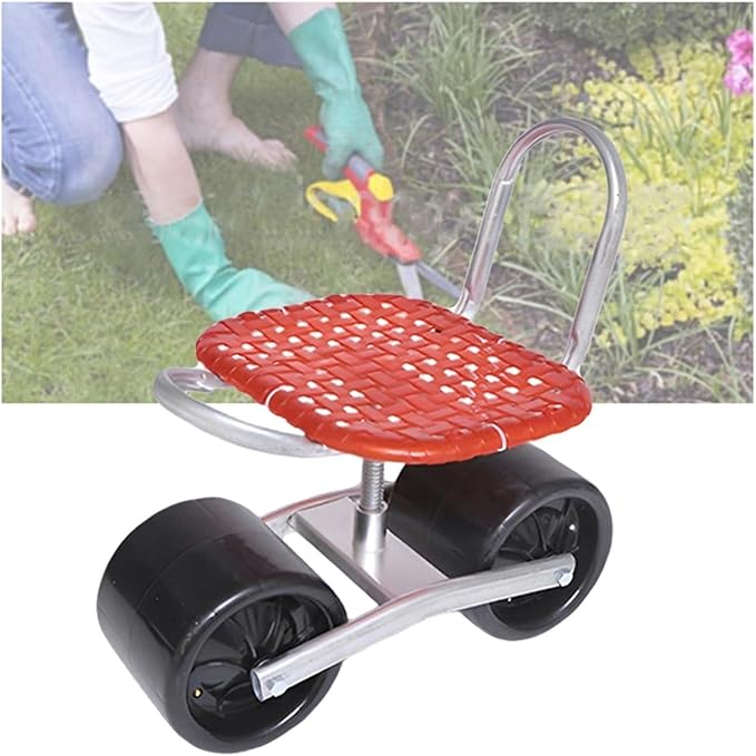 Rolling Garden Work Seat with Wheels360 Degree Swivel Height-Adjustable Chair Heavy Duty Gardening Stoolfor Lawn Yard(Red)