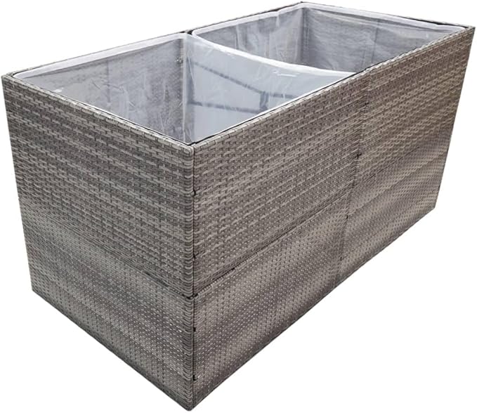 61.8x31.5 in Large Grey Rectangular Garden Planter Box Powder-Coated Steel &amp PE Rattan Raised Bed with Open Bottom for Outdoor Patio Balcony Deck