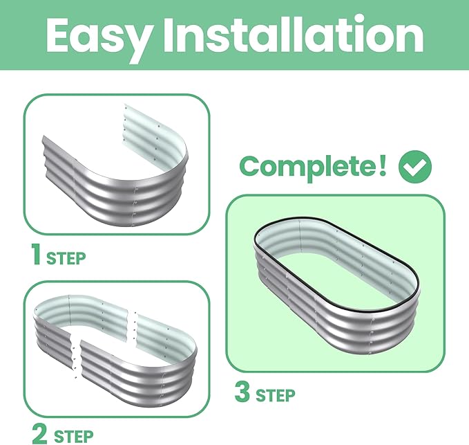4x2x1 ft Oval Galvanized Metal Raised Garden Beds Thickened Rust-Proof Flower Beds Outdoor Plant Planter Boxes(Silver 1PC)