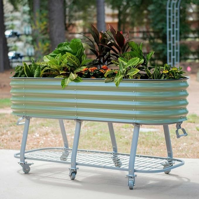 Vego garden 2 x 6 ft Raised Garden Bed with Legs and Wicking Cell System - Perfect for Gardening Vegetables Herbs and Flowers on The Patio - Outdoor &amp Indoor Elevated Planter Box - Olive Green