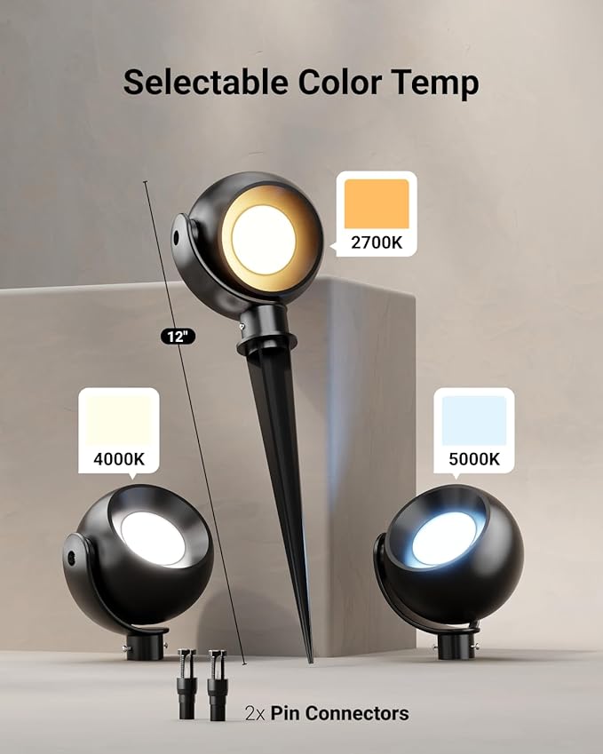 Sunco LED Low Voltage Spotlight Revolver Sphere Shaped Garden Landscape Lights Outdoor [Luces para Jardin] 4W 300 LM 3 CCT: 2700K/4000K/5000K Wet Rated ETL 24 Pack.
