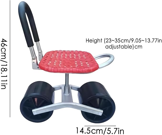 Swivel Garden Stool - Adjustable Height Rolling Seat with Wheels Mobile Harvesting Cart Chair Perfect Gardening Aid &amp Work Bench Tool for Comfort an