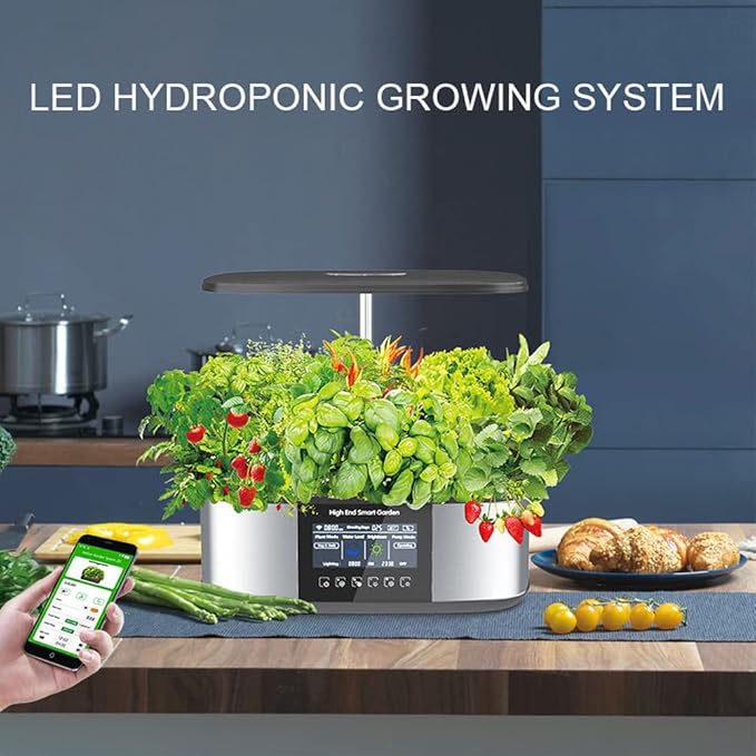 21 Pods Hydroponic Growing System WiFi Smart Garden with 4.8-inch Large-Screen Display Indoor Herb GardenAdjustable Height7.5L Water Tank Hydroponic Herb Garden Kit