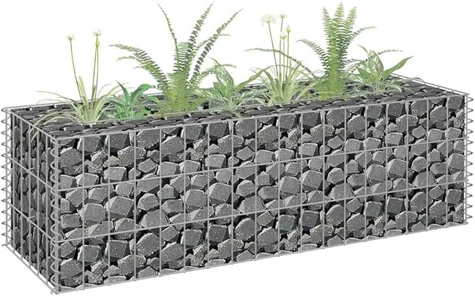 Gabion Raised Bed Silver Galvanized Steel Planter Box 35.4 x 11.8 x 11.8 Inch Outdoor Garden Planters for Flowers Herbs Succulents