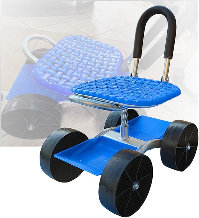 Garden Stool with Wheels23-35Cm Adjustable HeightBearing 100Kg Garden Cart with Storage Basketfor Orchards Farms Home4 Wheels