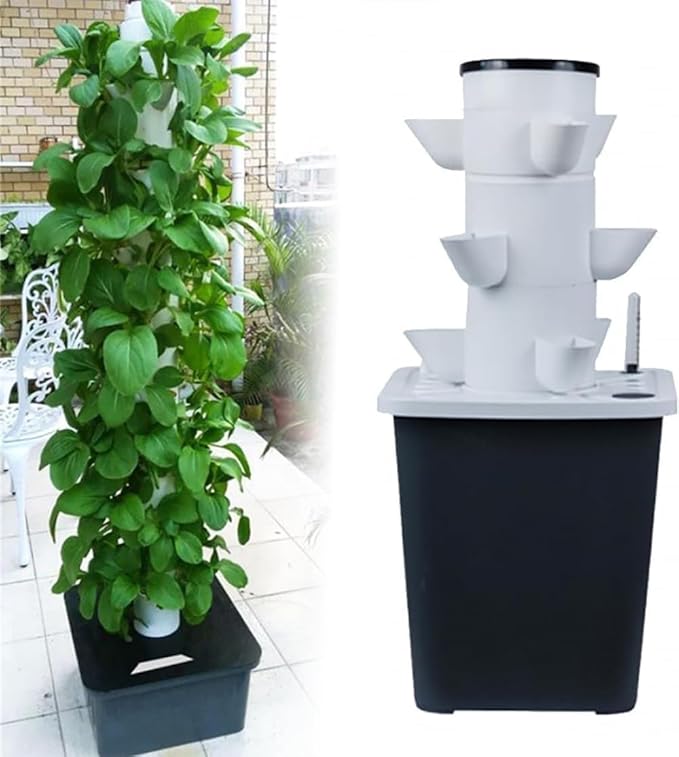Hydroponics Tower Hydroponic Growing SystemHome Garden Farm Greenhouse Vertical Cultivation Towerfor Herbs Fruits and Vegetableswith Hydrating PumpAdapter-15holes