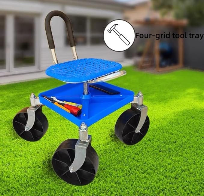 German Craft Garden Rolling Stool with Wheels - Foldable Adjustable Height Gardening BenchGarden Cart Rolling Stool Swivel Seat Outdoorfor Lawn Care Planting Weeding (330lbs Capacity)