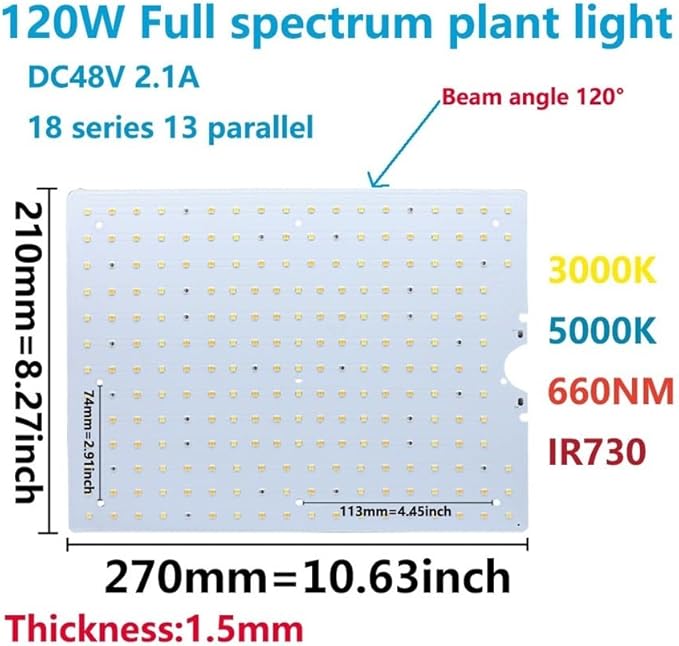 1Pcs 120W LED Plant Grow Light Fit for PCB Lm281b + LED with Red 660nm 730nm 395nm for Indoor Plant Grow