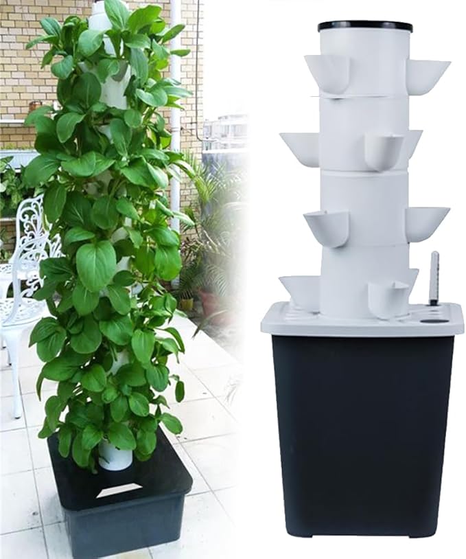 30 Pods Hydroponics Tower Garden Hydroponic Growing System Aeroponics Growing Kit for Herbs Fruits and Vegetables with Hydrating Pump Adapter Net Pots Timer for Herbs(20holes)