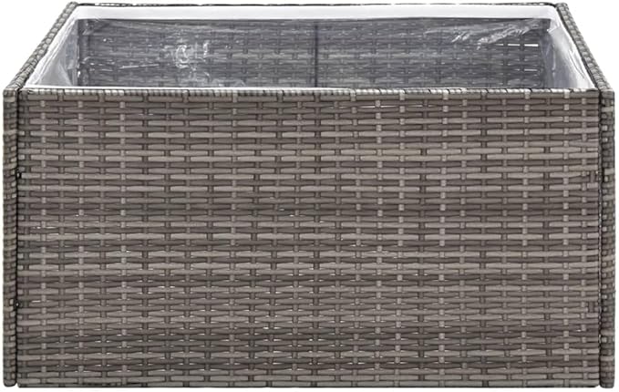 Modern Square Garden Planter Box Outdoor Grey Synthetic Poly Rattan Large Size 31.5x31.5x15.7in with Drainage for Patio Balcony Terrace Planting Flowers and Small Shrubs