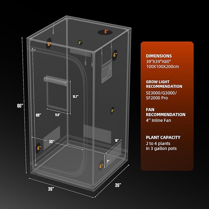 Spider Farmer 3.3x3.3 Grow Tent 2026 New 39x39x80 with Controller Landyard Enlarged View Window 1680D Thicken Mylar Canvas for Indoor Hydroponic Growing for SE3000 G3000