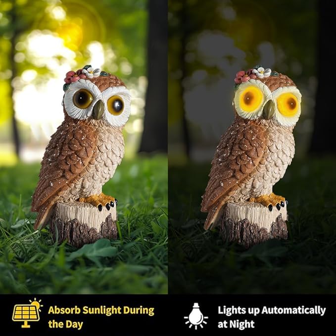 1 KINGO Fake Owl Decoy Bird Deterrents for Outside Solar Powered LED Eyes &amp Ultrasonic Deterrent Scarecrow Owl Decoys to Scare Birds Away Bird Repellent Devices Outdoor Resin Garden Statues