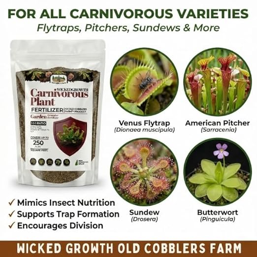 Old Cobblers Farm™ Wicked Growth Carnivorous Plants Fertilizer - Tailored nutrients for Sensitive Insect-Eaters Like Flytraps and Pitcher Plants (5 lbs | 10 lbs | 15 lbs | 20 lbs) (20 lbs)