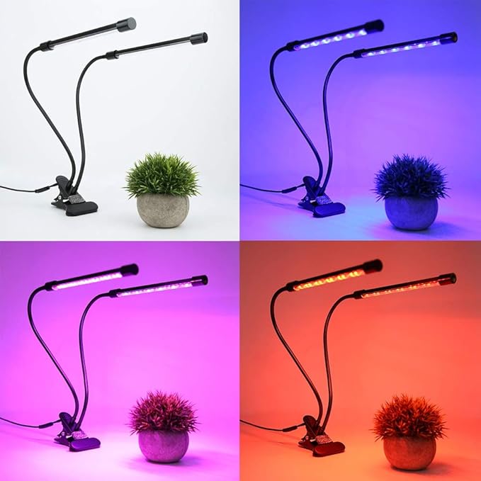 USB LED Grow Light with Clip 18W Red and Blue Plant Growing Lamp for Indoor Hydroponics - Adjustable 360 Degree Flexible Arm Energy Efficient Aluminum Housing Timing Function