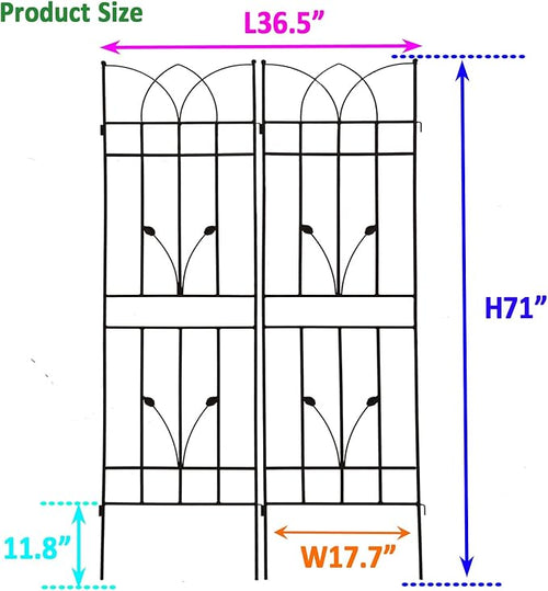 2 Pack Metal Garden Trellis 71 x 17.7 Rustproof Plant Support for Climbing Plants Outdoor Heavy Duty Powder Coated Trellis for Vine Rose Clematis Cucumber Vegetable Flower (2 Black)