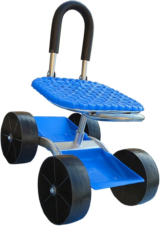 Gardening Cart Stool with Storage BasketFolding Seats 360° RotationEasy to Assemblefor Home Outdoor Lawn Yard4 Wheels