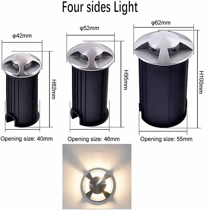 Outdoor Landscape Lamp - LED Buried Lights Recessed LED Spotlight One/Two/Four Side Decorate Lighting Wall Light IP67 Waterproof Garden Decoration Ground Light1w-Warm White-52MM-C