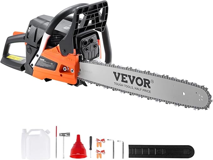 VEVOR Gas Chainsaw 58CC 2-Cycle Gasoline Powered Chainsaw 20 Inch Handheld Cordless Petrol Chain Saws For Forest Wood Garden and Farm Cutting Use