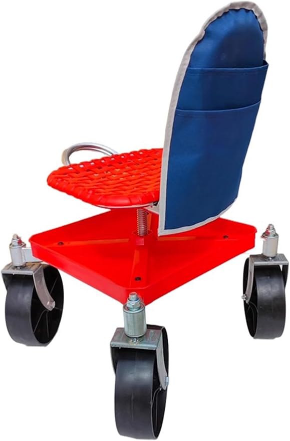 Rolling Garden Work SeatRolling Garden SeatGardenning Cart with SeatGarden Workseat with Adjustable Swivel Seat Backrest Tool Kit(Red)
