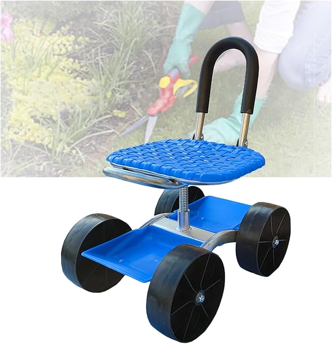 Garden Stool with Wheels Adjustable Height 23-35cm Rolling Gardening Helper with Tool Boxfor Orchards Farms Home(4 Wheels)