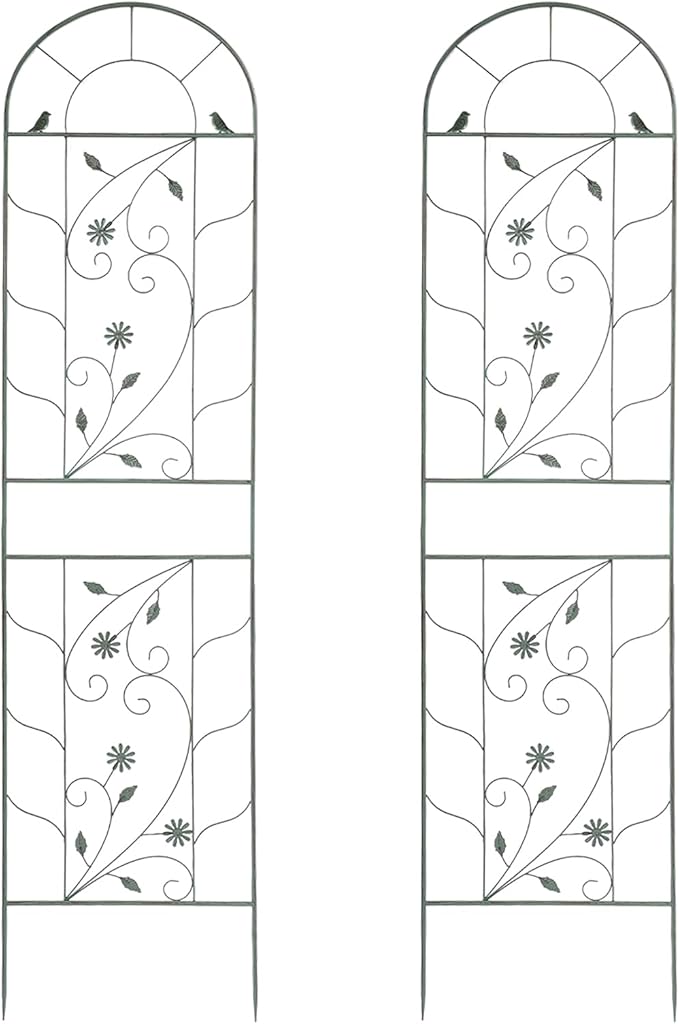 2 Pack Metal Garden Trellis for Climbing Plants 82.68 Inch Tall Outdoor Flower Trellis for Roses Clematis Vegetables Vines Heavy Duty Plant Support for Courtyard Lawn Garden Decor (Green)