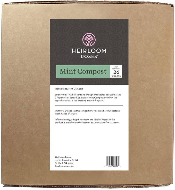 Heirloom Roses Mint Compost100% NaturalTop Soil Amendment for Rose Planting Rich in Micronutrients and Nitrogen for Garden Vegetables and Flowers 26 Quart Box