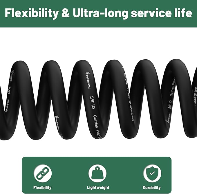 Garden Hose 50 ft x 5/8 in Heavy Duty Water Hose Flexible and Durable Lightweight Rubber Hybrid Hose Leak-Free Connections Male to Female 3/4'' Brass Fittings for Patio Lawn Black