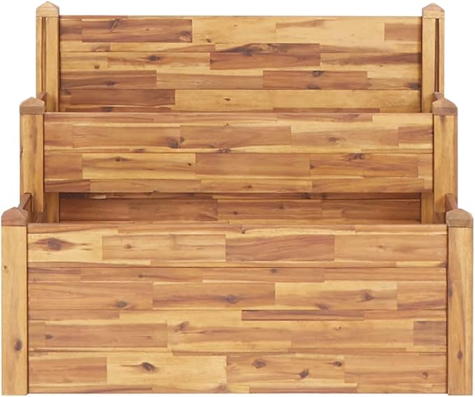 2-Tier Large Planter Box Acacia Wood Outdoor Flower Bed for Vegetable Herb Plant Growing Gardening on Patio Balcony - 43.3 x 29.5