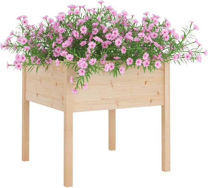 2 pcs Growing Wooden Raised Planter Box with Legs Raised Garden Bed Wood Planter Box Stand for Backyard Patio Balcony Natural 27.6x27.6x27.6 Solid Wood Pine