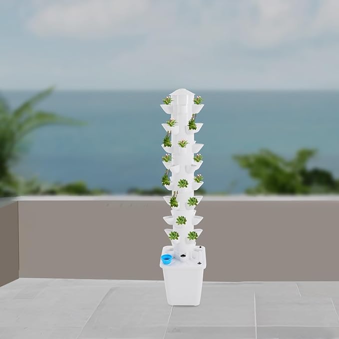 45-Hole Hydroponic Growing Tower System 9-Tier Vertical Indoor Garden with 2.64Gal Tank &amp DC Pump for Home Balcony Office White Hydroponics Kit for Vegetables Herbs Flowers