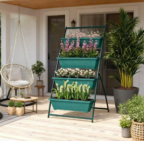 Plant Stand Grow Container4 Tier Vertical Raised Garden Planter with 4 Boxesfor Vegetable Flowers