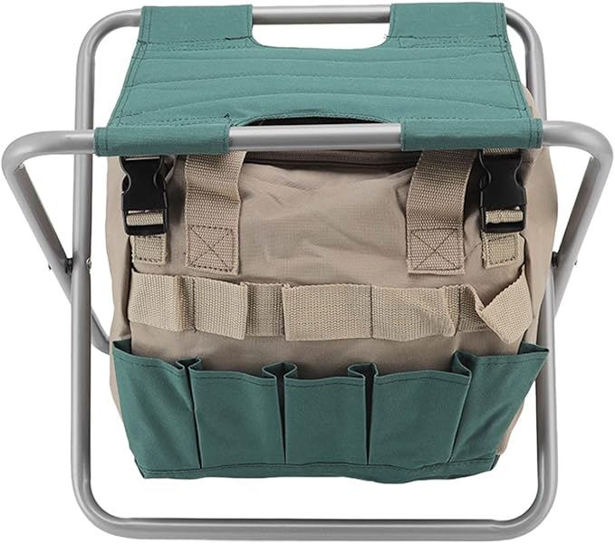 Garden Folding Stool Foldable Multipurpose Large Capacity Chair with Tools Storage Bag for Greenhouse Fishing Camping Travel