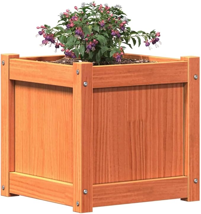 Garden Planter Wax Brown Solid Pine Wood Medium 15.7 Square Decorative Inlays Outdoor Raised Bed for Flowers Herbs Vegetables