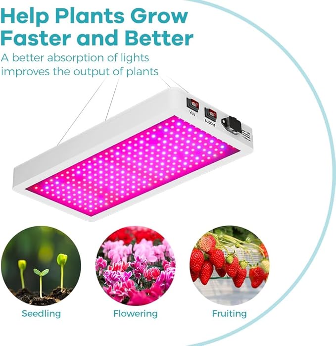 2pcs 500W LED Grow Lamp Red Blue Full Spectrum Plant Lamps 312leds Fill Lights Veg/Bloom Modes Dimmable Sunlight Greenhouse Hydroponics 100-277V Indoor UV IR Seeds Cultivation Light with Hook US Plug