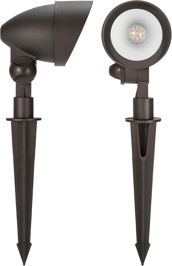 Maxxima LED Low-Voltage Landscape Light Fixture Garden Pathway Outdoor Lights 300 Lumens 3000K Warm White Hardwired Spotlight Adjustable Head for Yard 5W 12-24V AC/DC Weather Resistant Brown 2-Pack