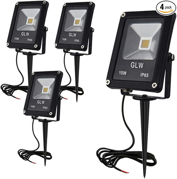 10W LED Landscape Lights 12V Low Voltage Outdoor Spotlights Warm White 3000K IP65 Waterproof with Spike Stand for GardenYardDeckStep [4 Pack]