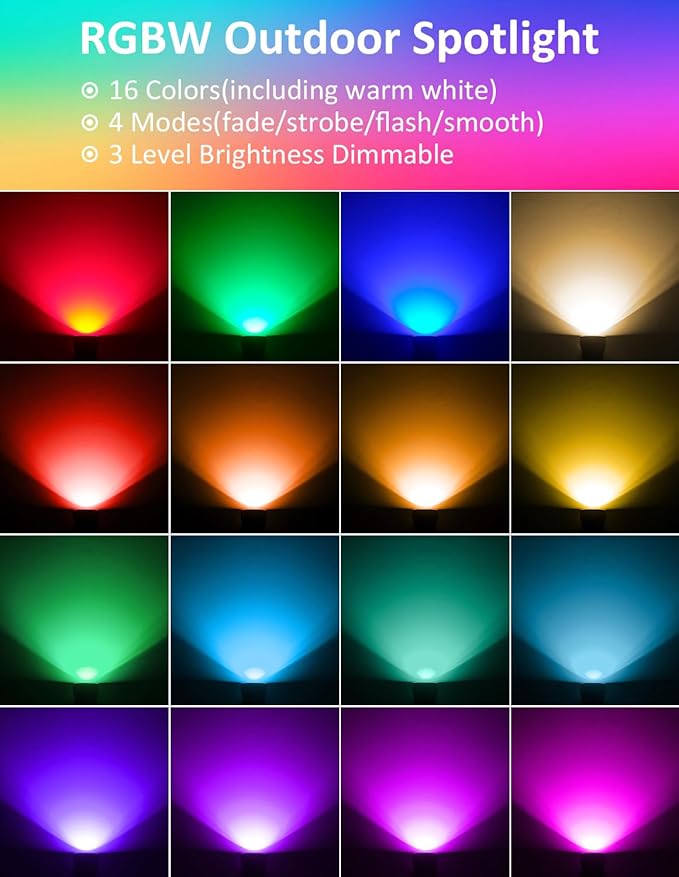RGB Spot Lights Outdoor Color Changing Landscape Lighting Waterproof Spotlight with US Plug for Yard Tree Garden Path House Halloween Christmas Decoration (6 Pack)