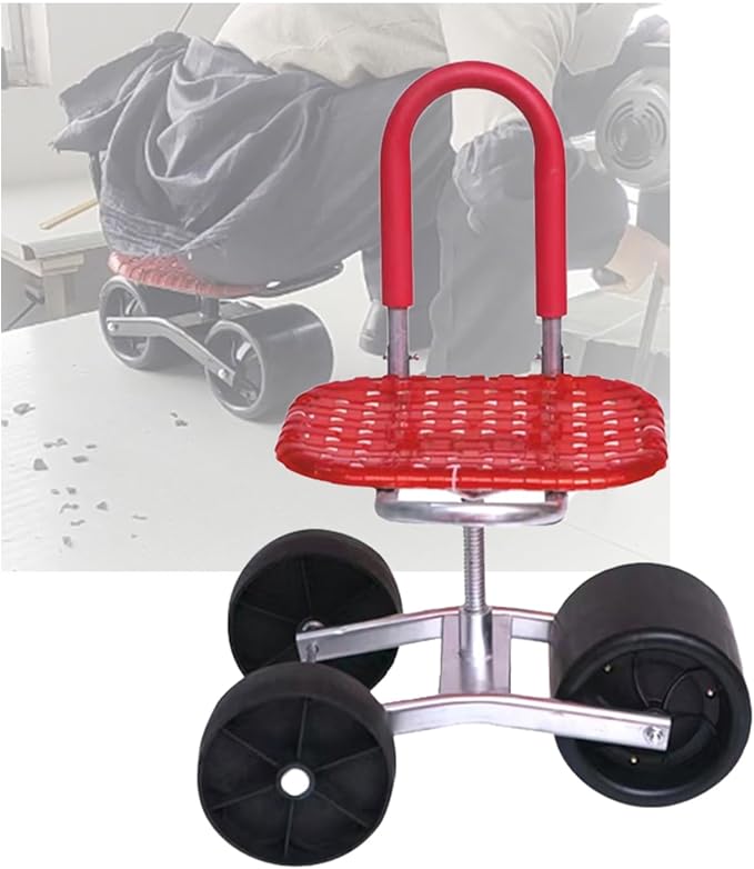 Garden Stool with Wheels Rolling Gardening Helper Bearing 150kg Adjustable Height 22-36cmfor Orchards Farms(Red)