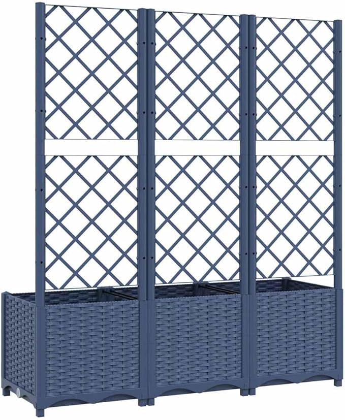 53.5 Raised Garden Bed with Trellis 47.2x15.7 Vertical Planter Matte Blue-Grey Polypropylene for Balcony