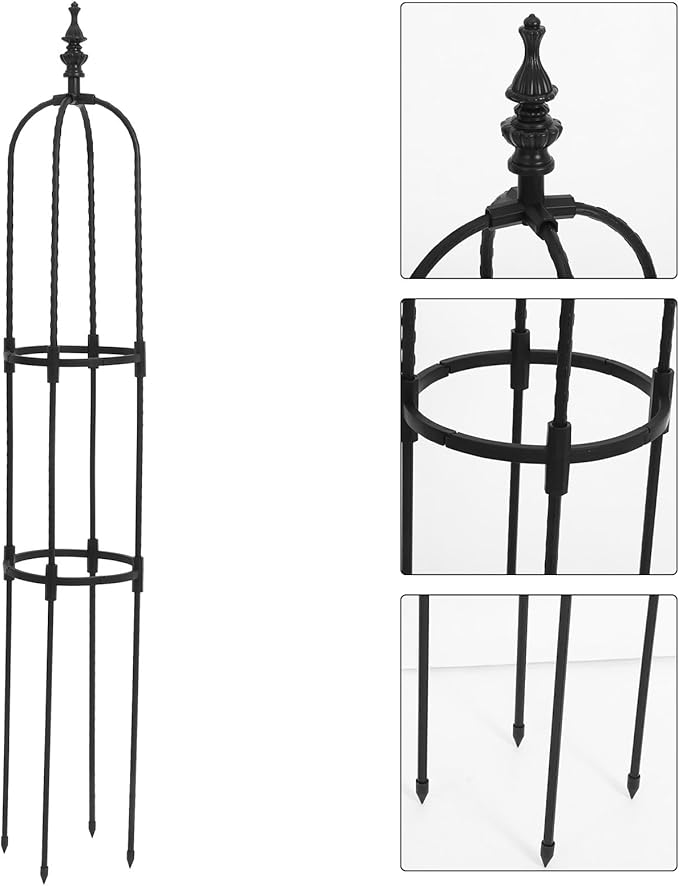BESTonZON Outdoor Metal Garden Tower Obelisk Trellis 8mm Pipe Diameter 120cm High Climbing Plant Support Frame for Roses Vines and Vegetables