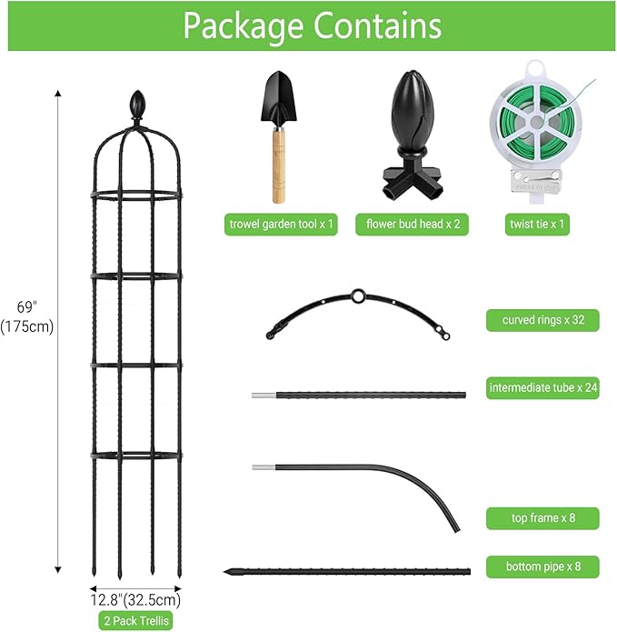 2 Pack 6Ft Tall Garden Obelisk Trellis for Climbing Plants Outdoor Rustproof Plant Trellis Garden Tower Trellis for Potted Plant Climbing Flowers Vegetable Cucumber Trellis