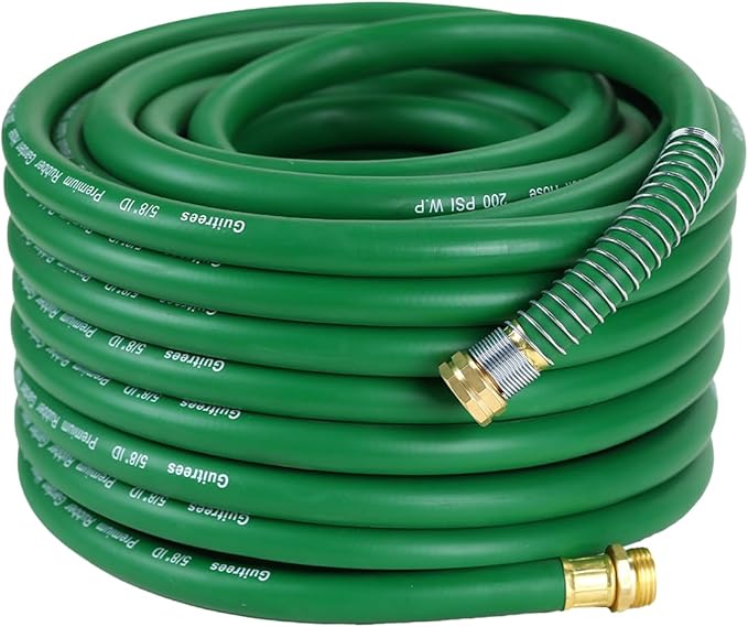75FT 5/8 Heavy Duty Rubber Garden Hose - 300psi Working 1000psi Burst - Hot/Cold Water - Five-Layered Braiding for Durability - Versatile for Gardening Agriculture Construction(Green)