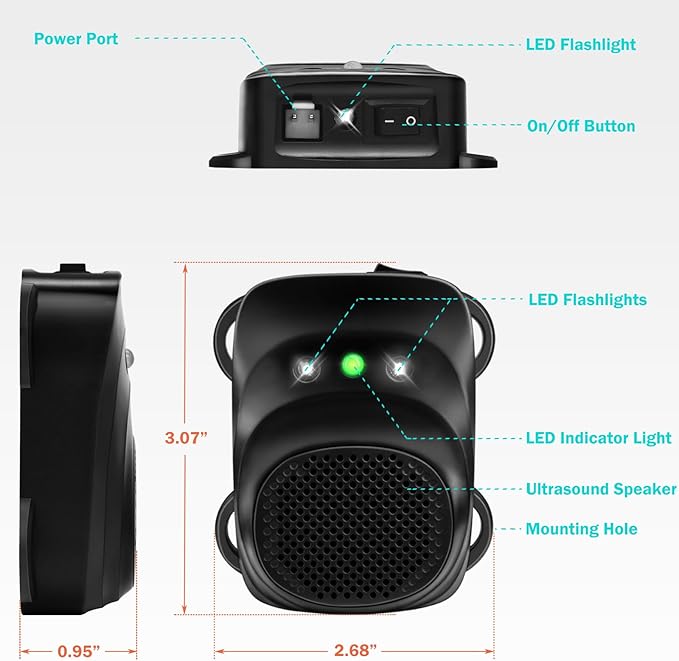 Loraffe Under Hood Rodent Repellent for Car Engines 12V 24V Ultrasonic Mouse Deterrent with LED Strobe Lights – Mice and Rat Repeller for Truck RV Vehicle Engine Protection Pack of 2