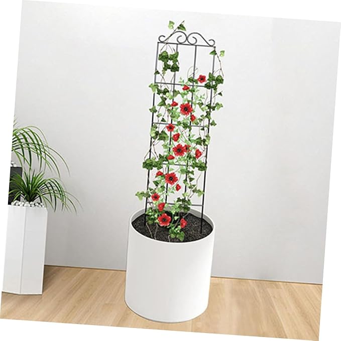 DOITOOL 4pcs Metal Garden Trellis Plant Support Frame Climbing Plant Stand for Potted Flowers Vines 50x15cm Black for Home and Outdoor Garden Use