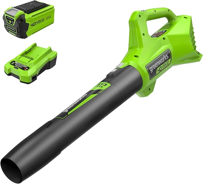 Greenworks 40V (100 MPH / 350 CFM) Cordless Axial Leaf Blower 2.0Ah Battery and Charger Included