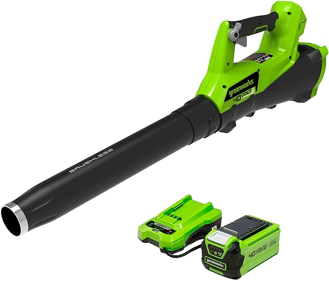 Greenworks 40V (115 MPH / 430 CFM) Brushless Axial Leaf Blower 2.0Ah Battery and Charger Included