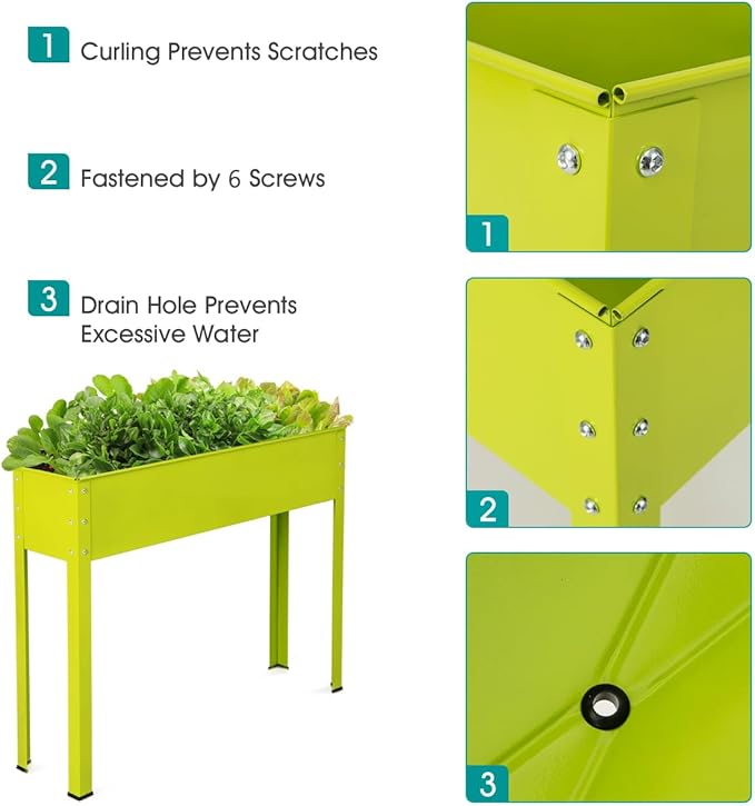 GRAFFY Raised Garden Bed Raised Planter Box with Legs Drainage Holes Planting Bed for Vegetable Flower Herb Planting Container for Grass Lawn Patio Backyard (40 x 13 x 31.5)